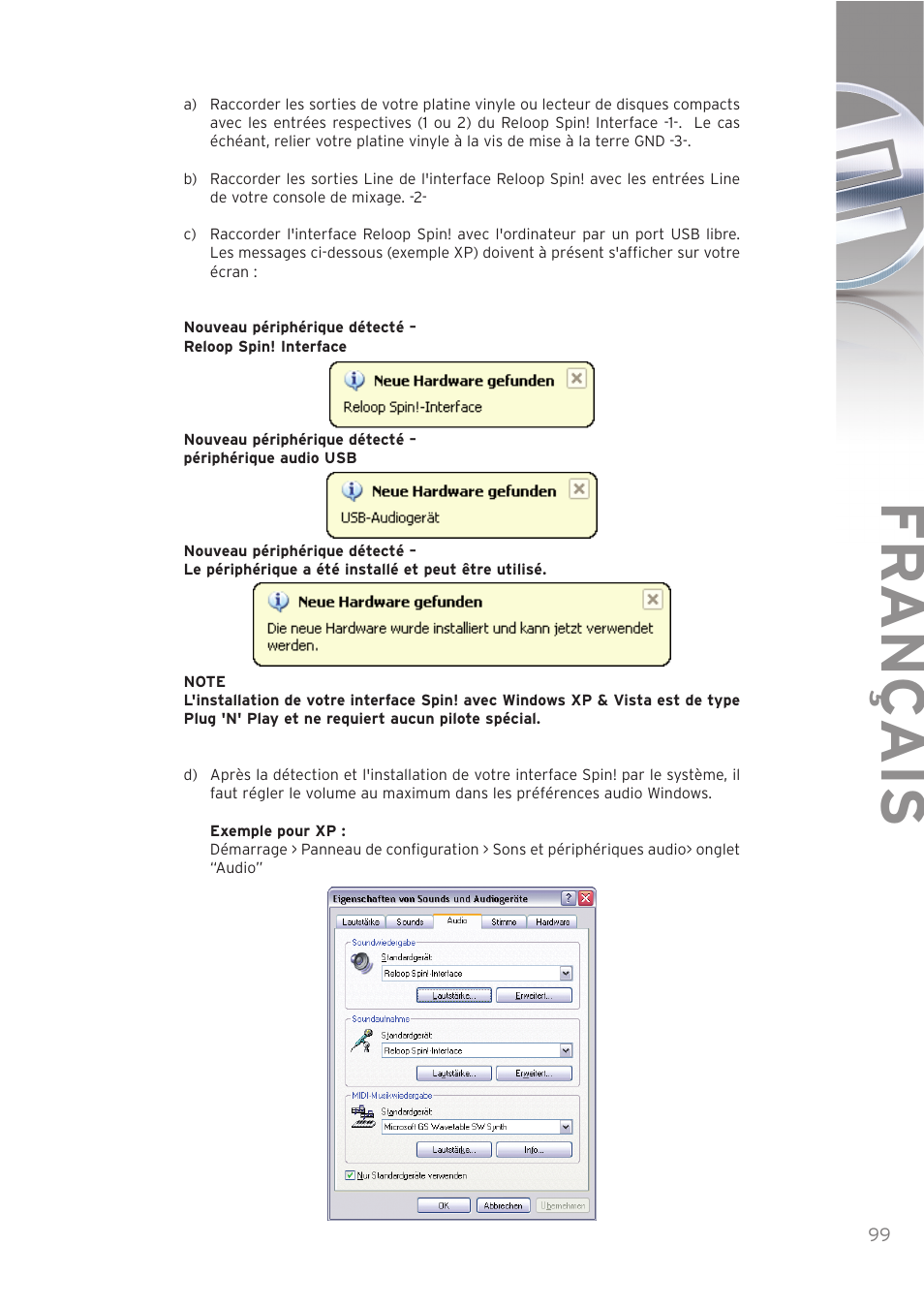 Fr ançais | Reloop SPIN! User Manual | Page 99 / 140