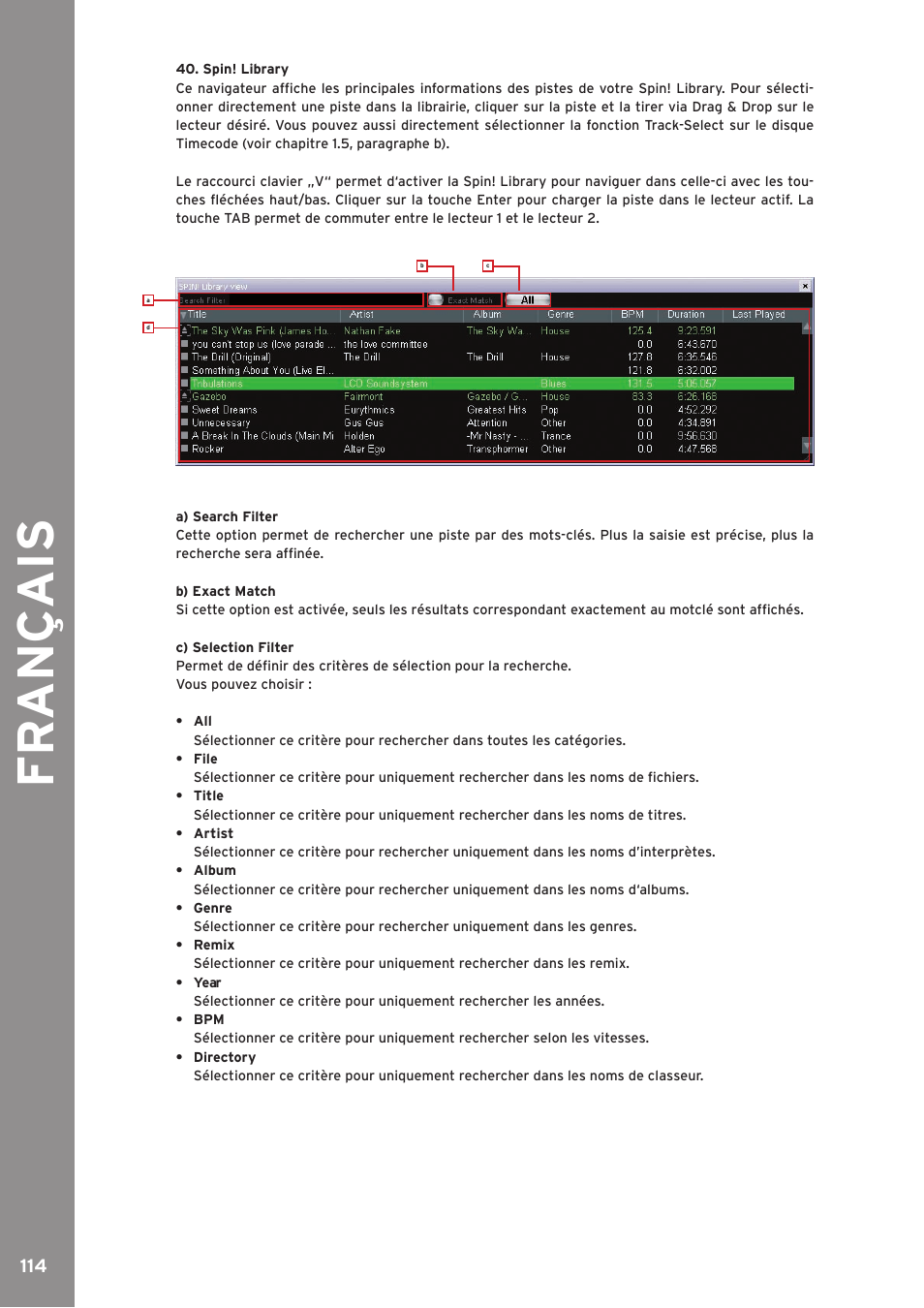 Fr an ç ais | Reloop SPIN!2 User Manual | Page 114 / 139
