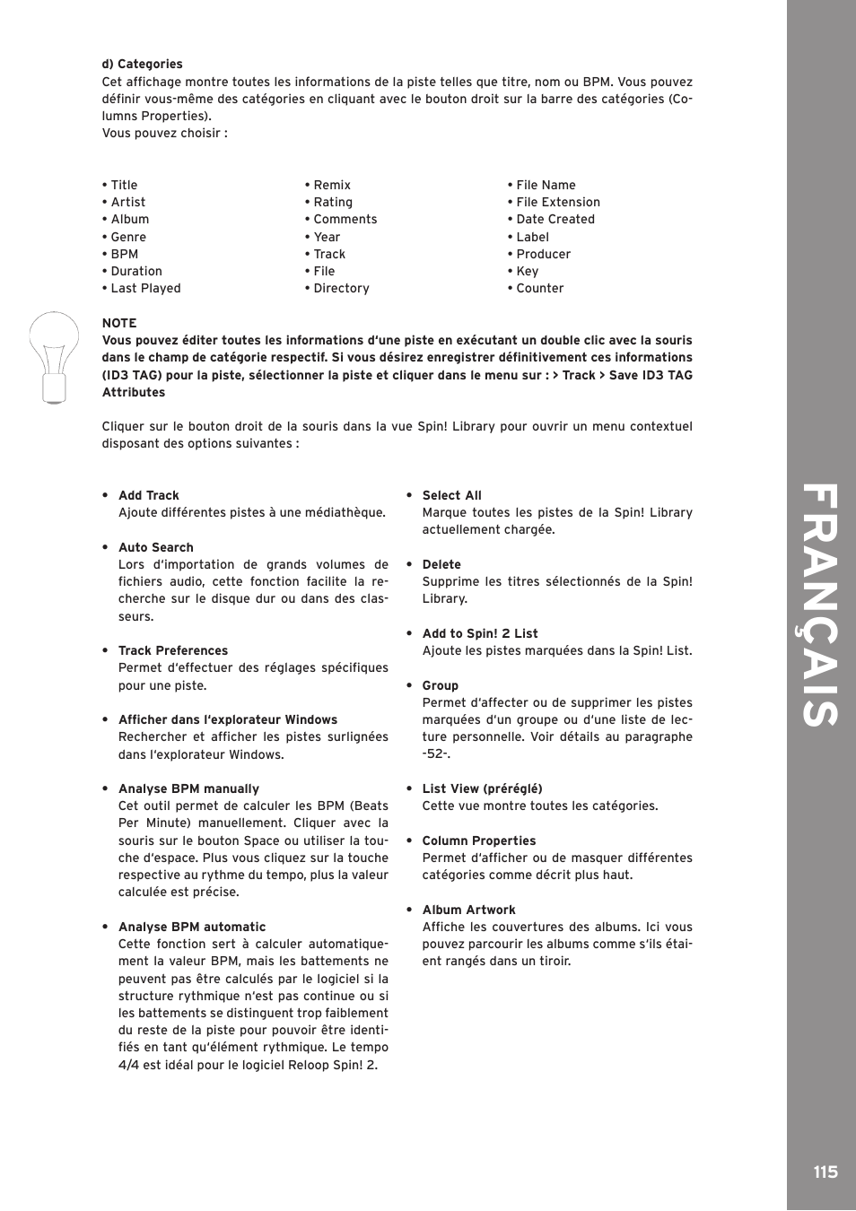 Fr an ç ais | Reloop SPIN!2 User Manual | Page 115 / 139