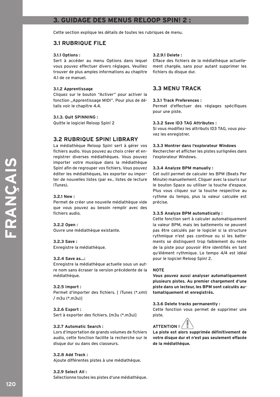 Fr an ç ais | Reloop SPIN!2 User Manual | Page 120 / 139