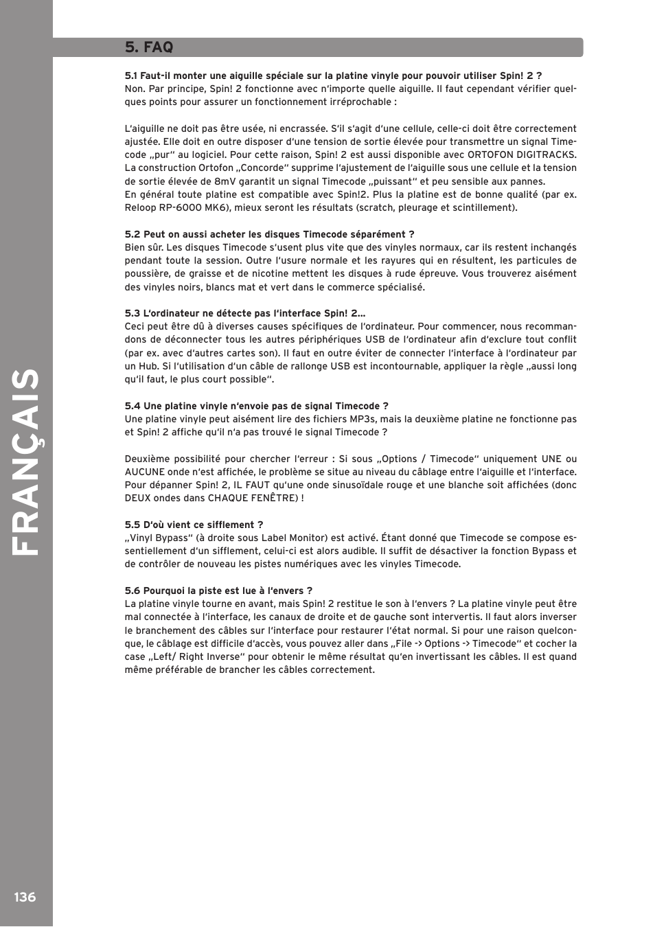 Fr an ç ais | Reloop SPIN!2 User Manual | Page 136 / 139