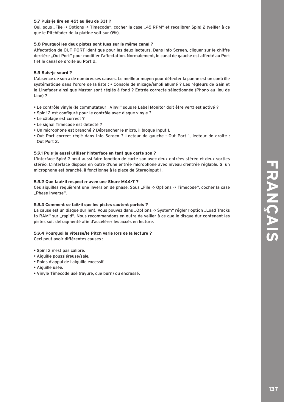 Fr an ç ais | Reloop SPIN!2 User Manual | Page 137 / 139