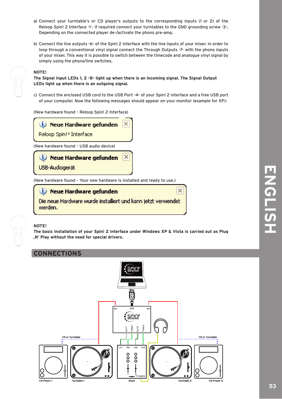 English, Connections | Reloop SPIN!2 User Manual | Page 53 / 139
