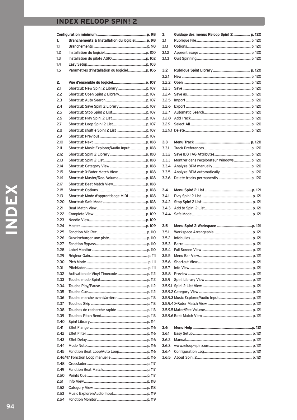 Index, Index reloop spin! 2 | Reloop SPIN!2 User Manual | Page 94 / 139