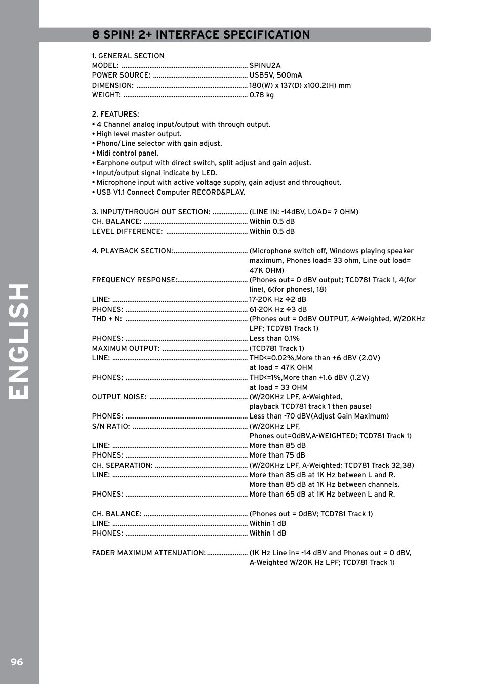 8 spin! 2+ interface specification, English | Reloop SPIN!2 User Manual | Page 104 / 153