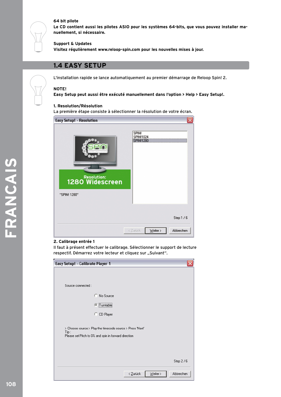 4 easy setup, Fr anc ais | Reloop SPIN!2 User Manual | Page 116 / 153