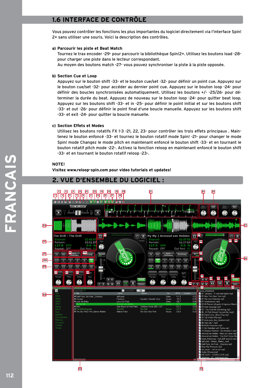Fr anc ais, 6 interface de contrôle, Vue d‘ensemble du logiciel | Reloop SPIN!2 User Manual | Page 120 / 153