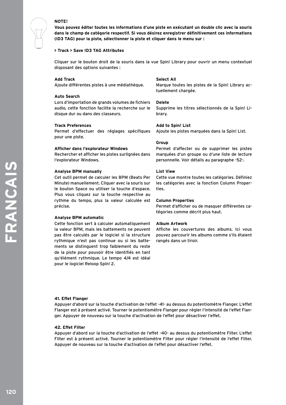 Effet flanger, Effet filter, Fr anc ais | Reloop SPIN!2 User Manual | Page 128 / 153