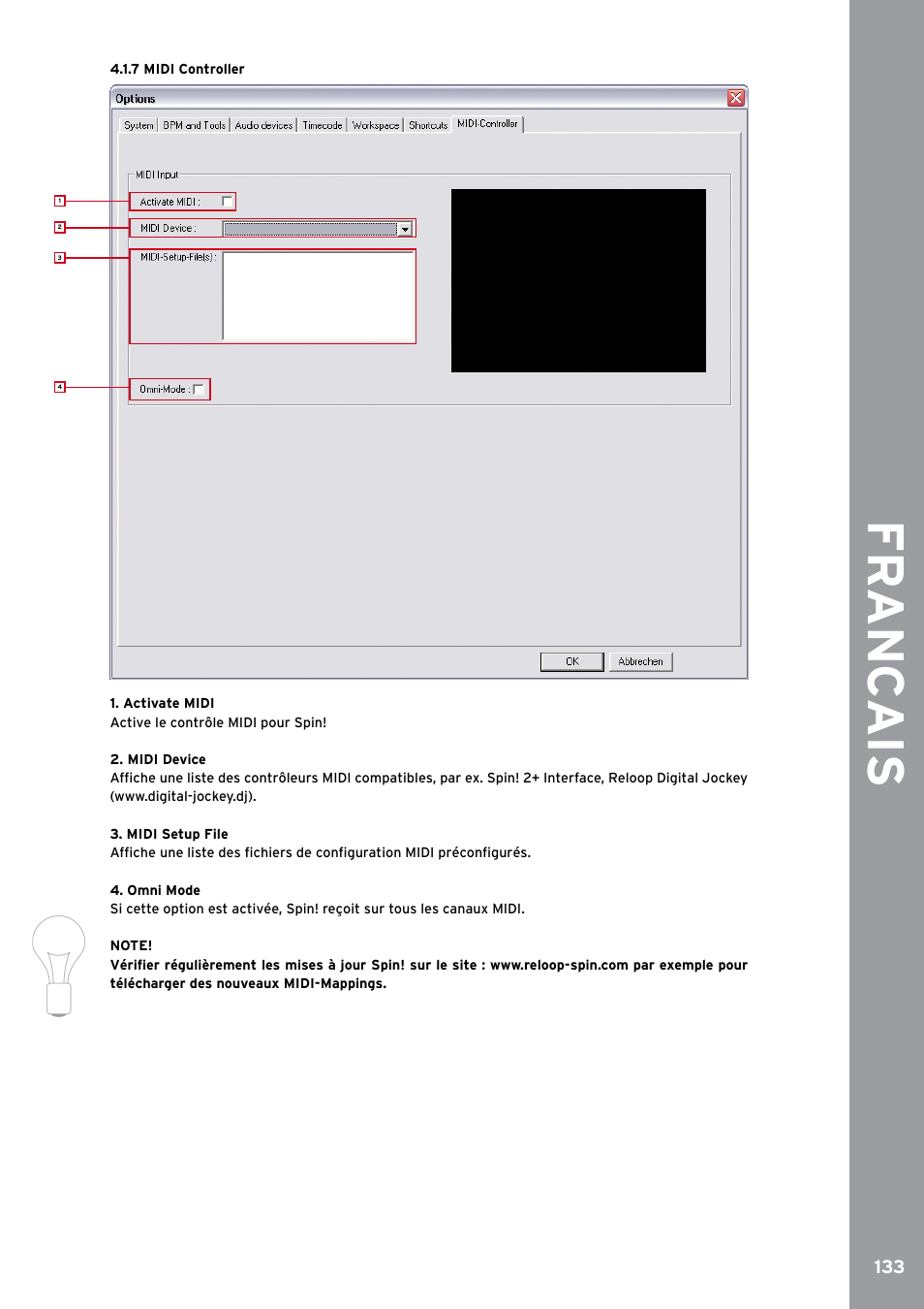 7 midi controller, Fr anc ais | Reloop SPIN!2 User Manual | Page 141 / 153
