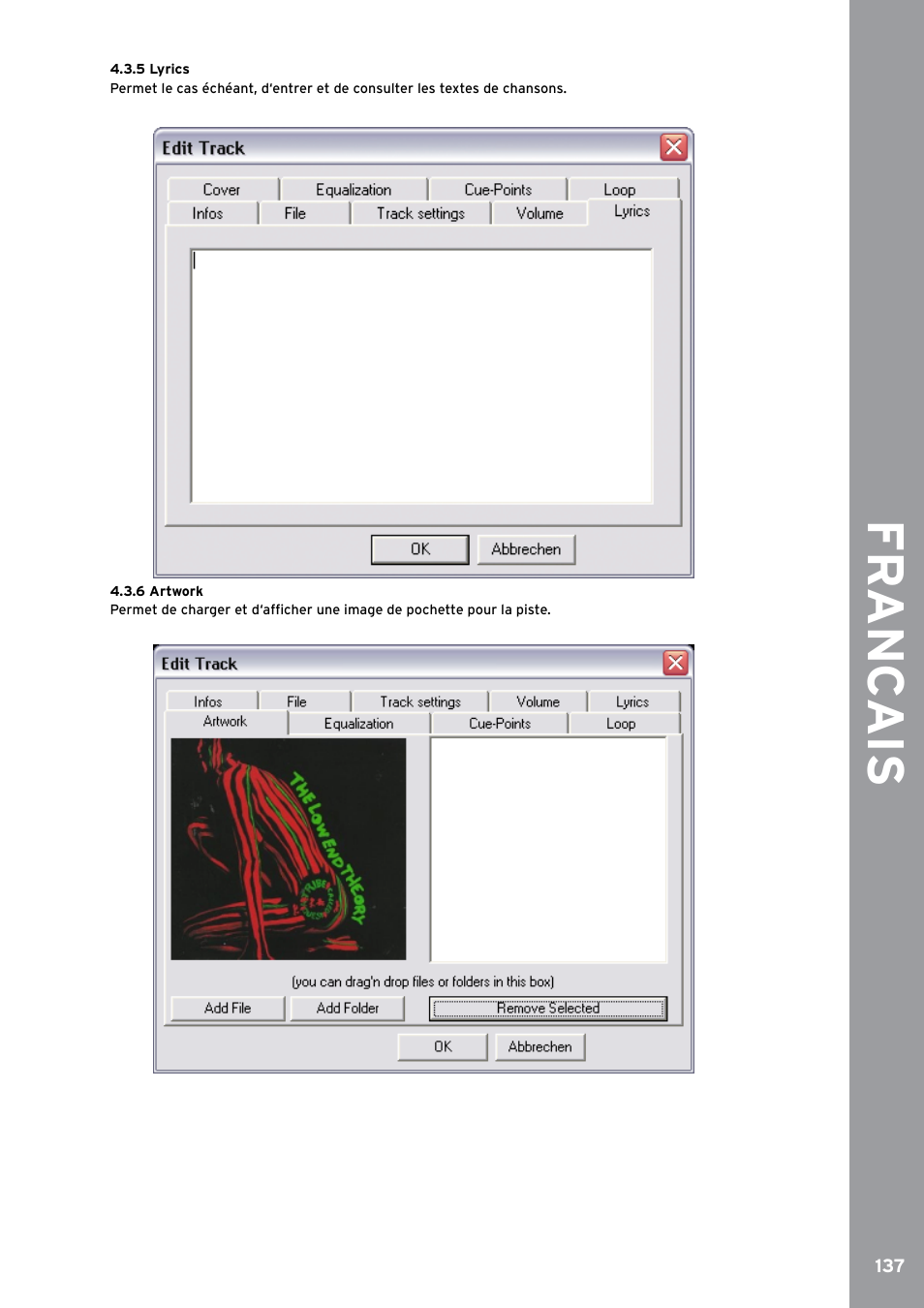 5 lyrics, 6 artwork, Fr anc ais | Reloop SPIN!2 User Manual | Page 145 / 153