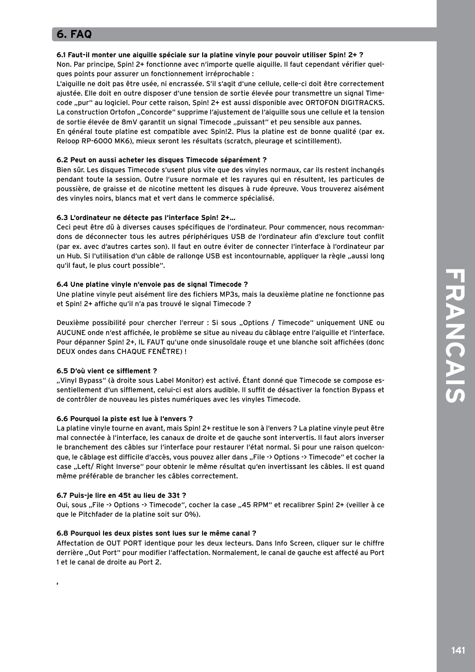 7 puis-je lire en 45t au lieu de 33t, Fr anc ais | Reloop SPIN!2 User Manual | Page 149 / 153
