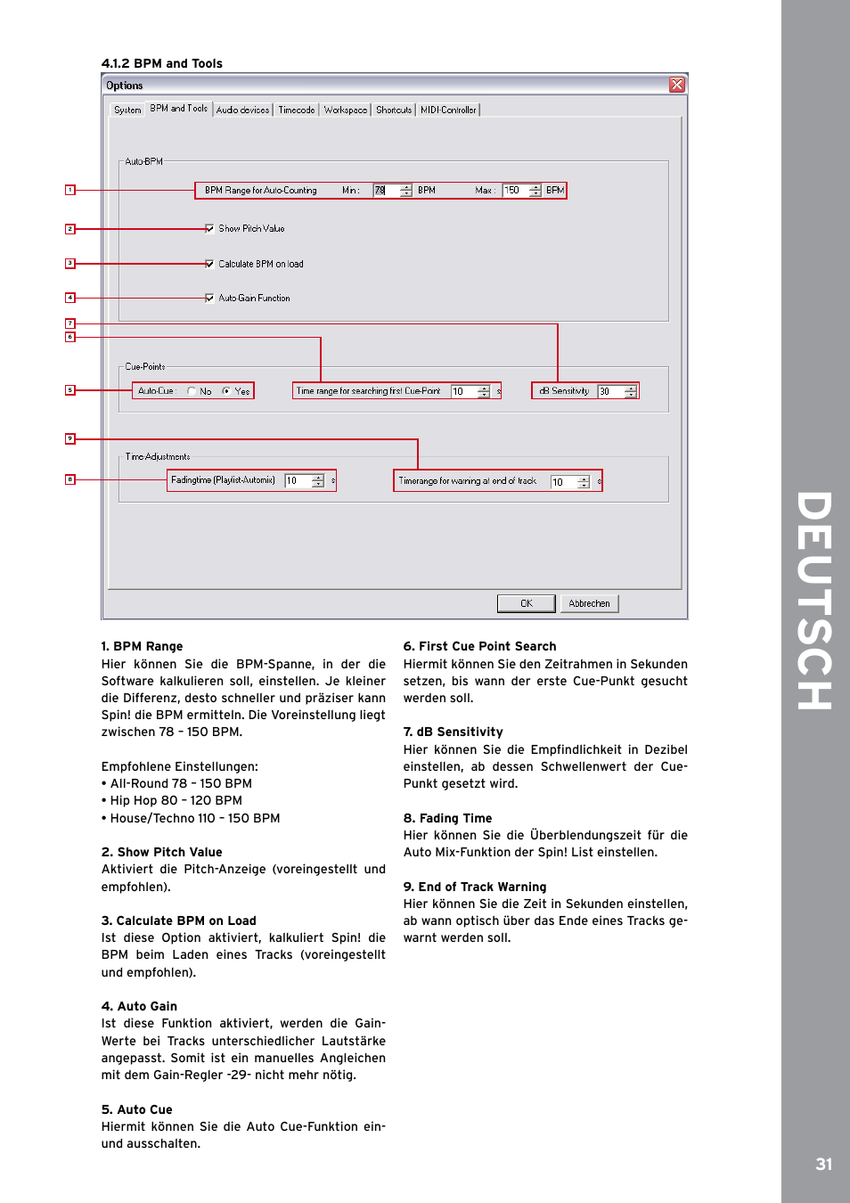 2 bpm and tools, De ut s ch | Reloop SPIN!2 User Manual | Page 31 / 153