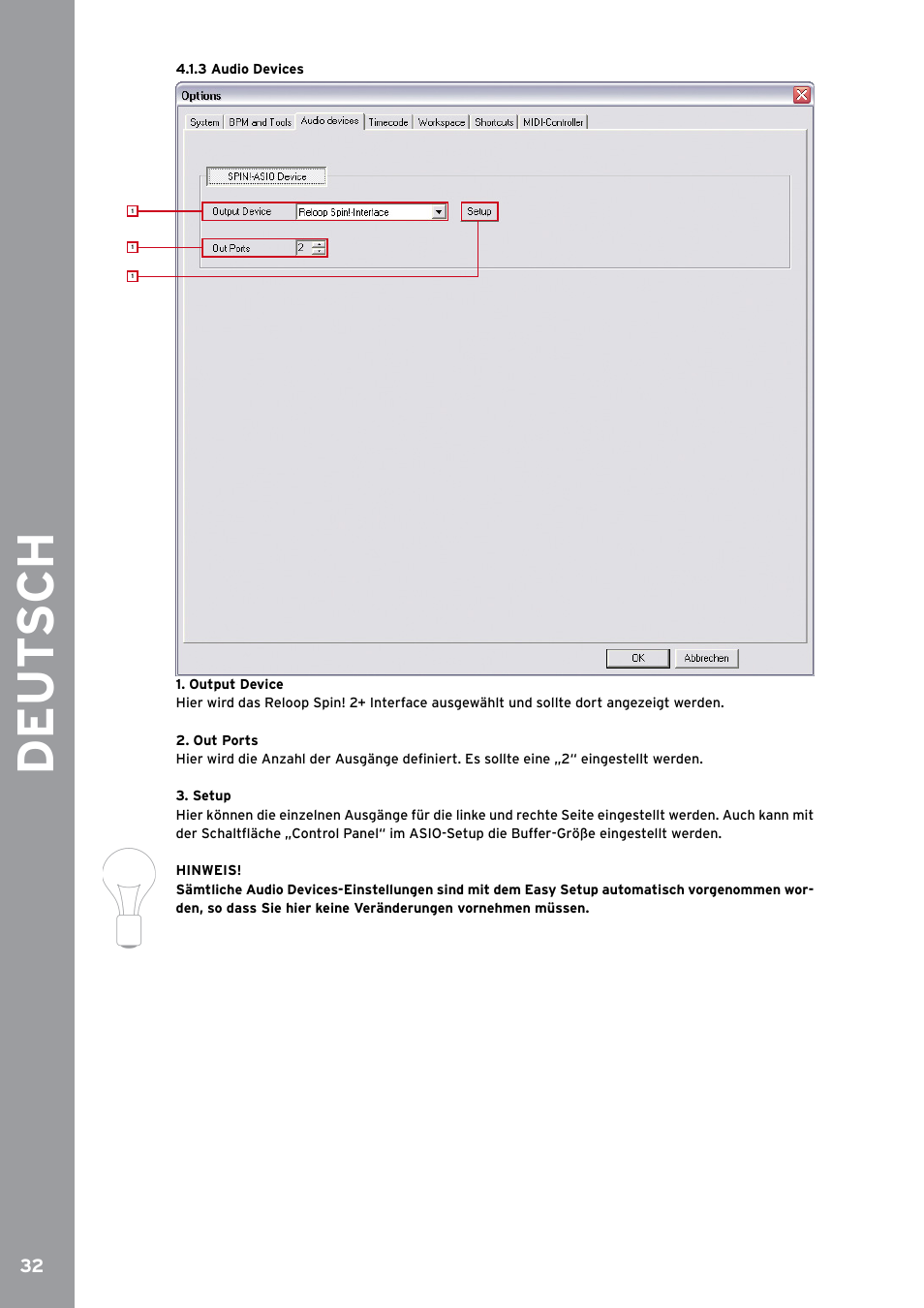 3 audio devices, De ut s ch | Reloop SPIN!2 User Manual | Page 32 / 153