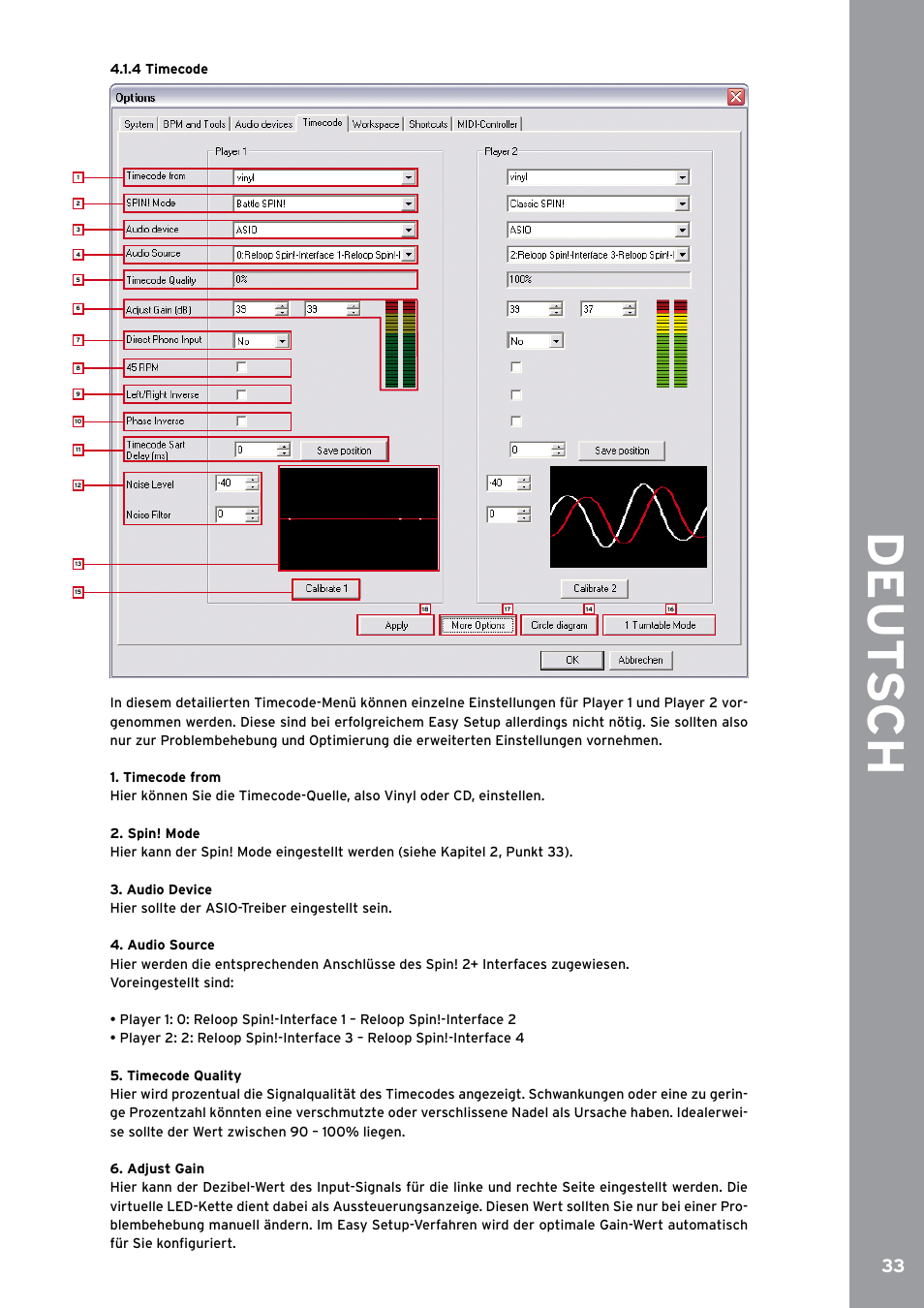 4 timecode, De ut s ch | Reloop SPIN!2 User Manual | Page 33 / 153