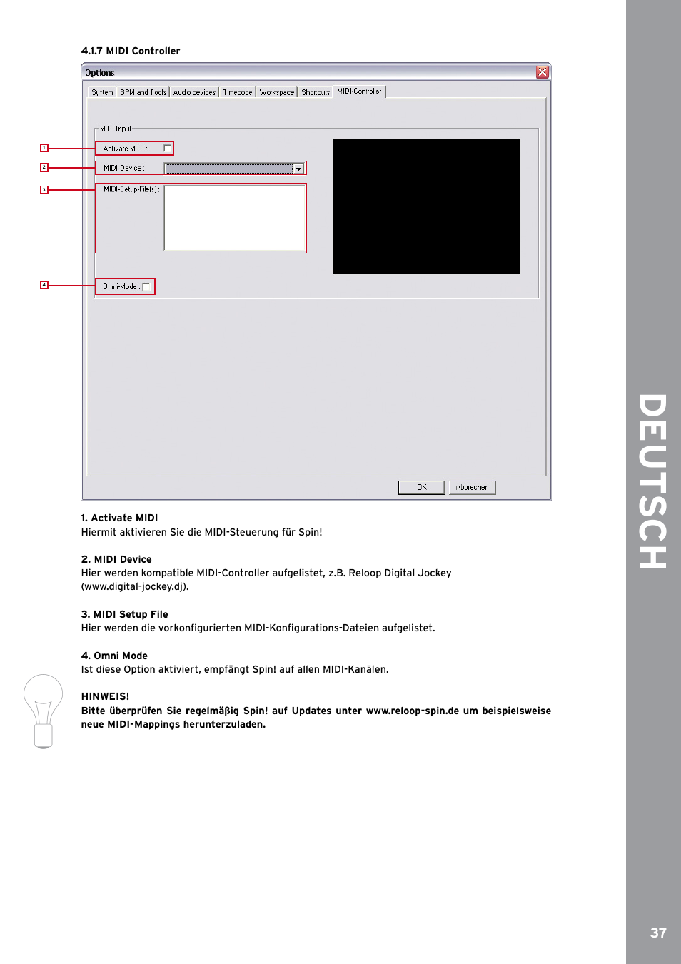 7 midi controller, De ut s ch | Reloop SPIN!2 User Manual | Page 37 / 153