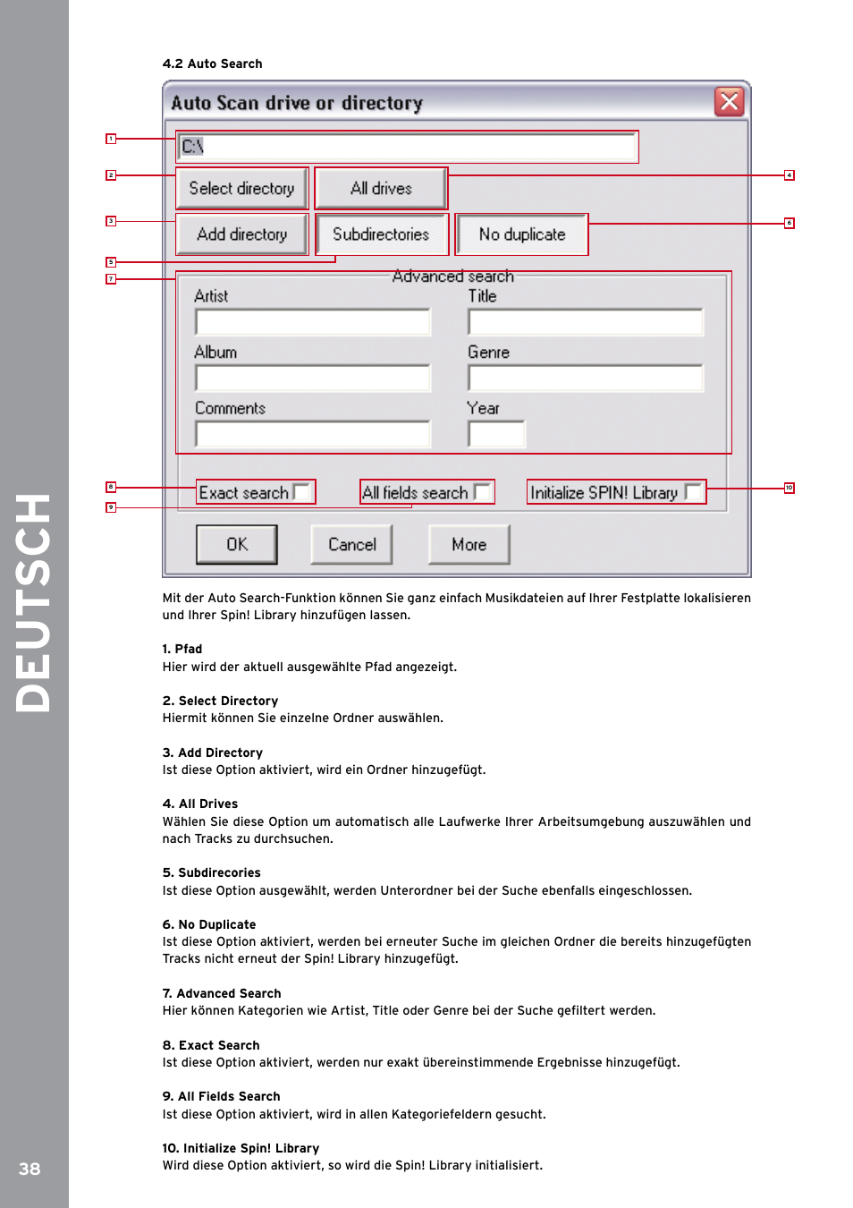 2 auto search, De ut s ch | Reloop SPIN!2 User Manual | Page 38 / 153