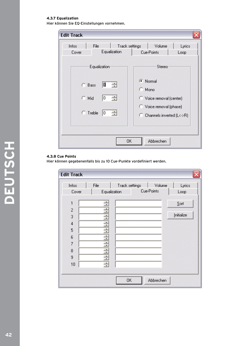 7 equalization, 8 cue points, De ut s ch | Reloop SPIN!2 User Manual | Page 42 / 153