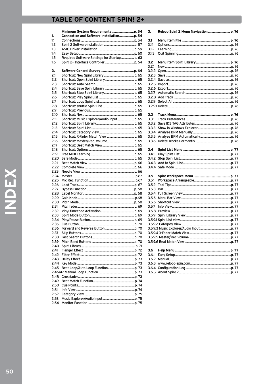 English, Table of content spin! 2, Index | Reloop SPIN!2 User Manual | Page 58 / 153