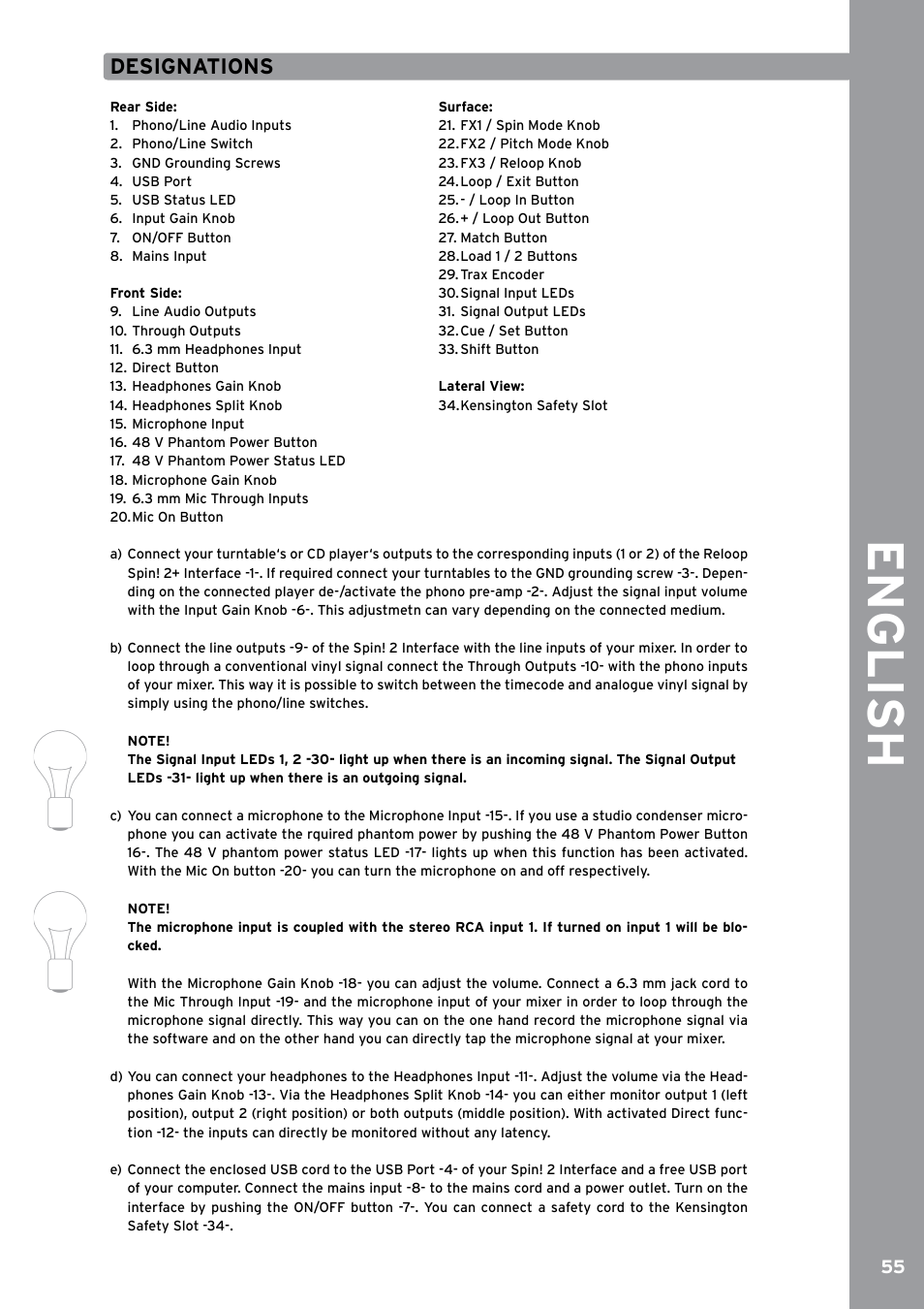 Designations, English | Reloop SPIN!2 User Manual | Page 63 / 153