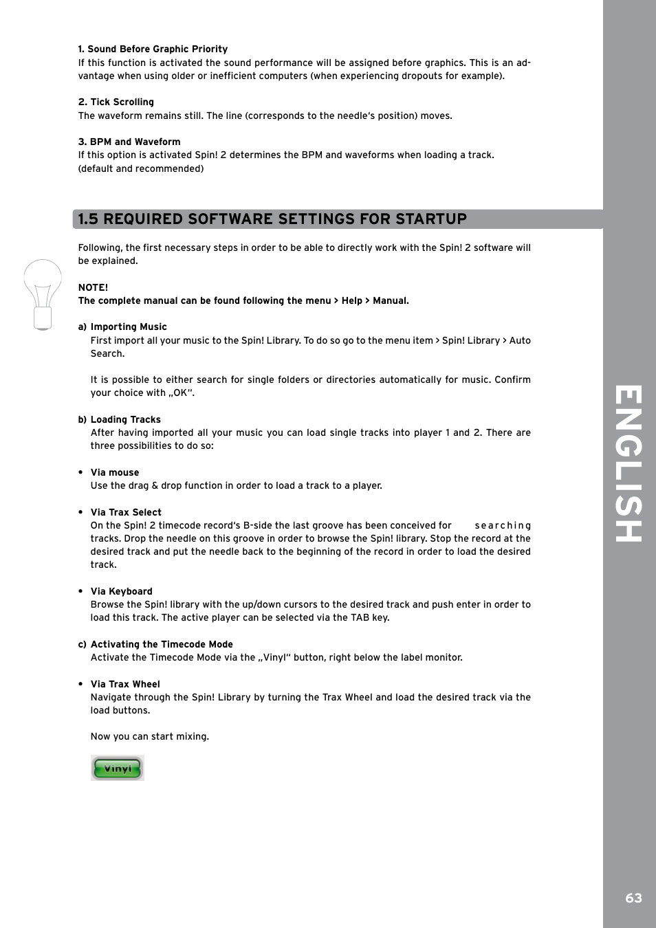 5 required software settings for startup, English | Reloop SPIN!2 User Manual | Page 71 / 153