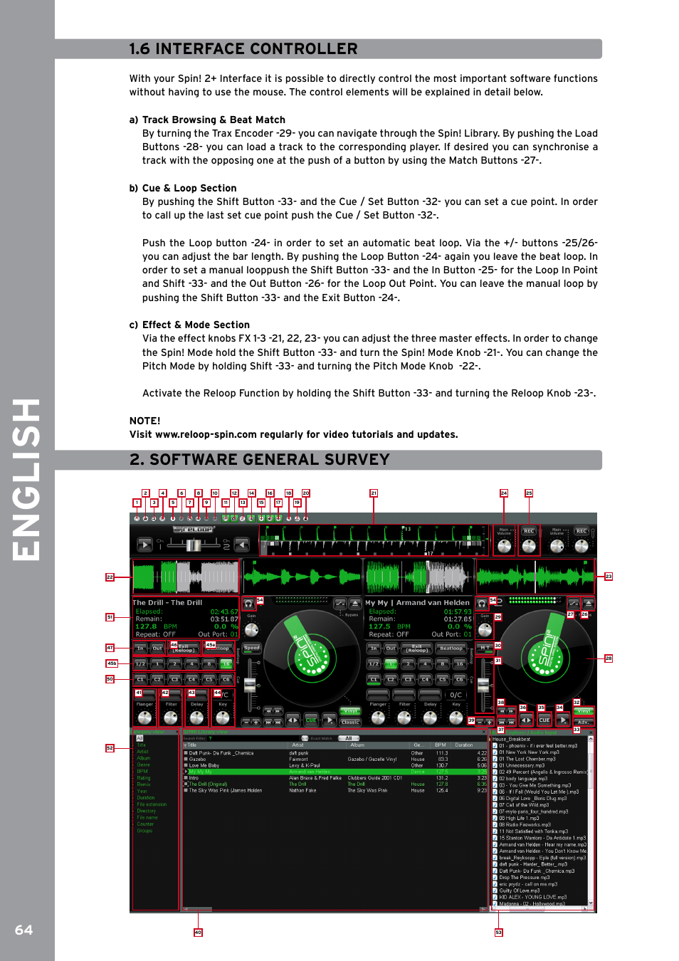6 interface controller, Software general survey, English | Reloop SPIN!2 User Manual | Page 72 / 153