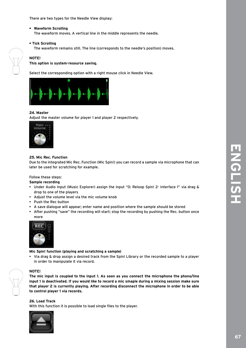 Master, Mic rec. function, Load track | English | Reloop SPIN!2 User Manual | Page 75 / 153