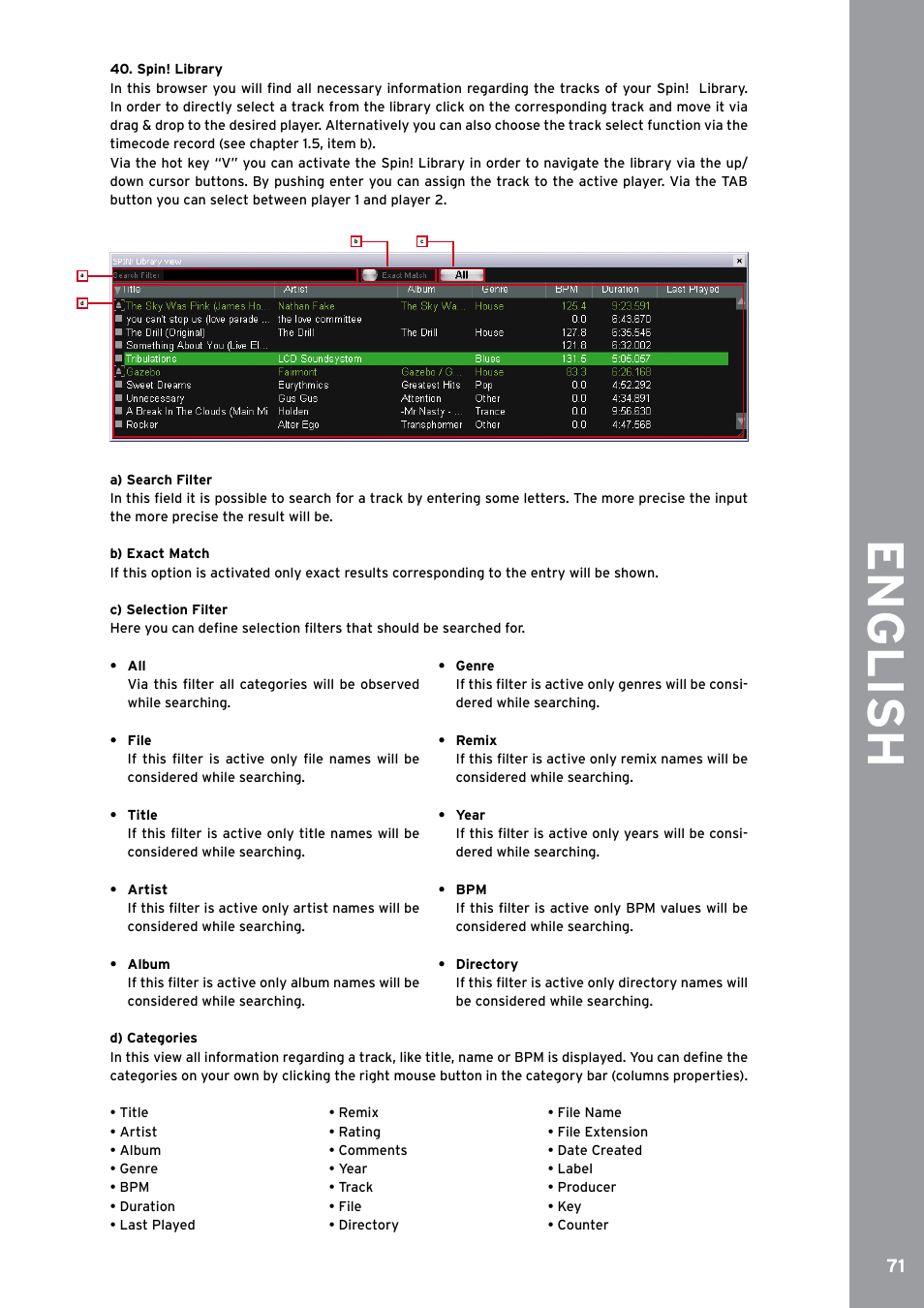 Spin! library, English | Reloop SPIN!2 User Manual | Page 79 / 153