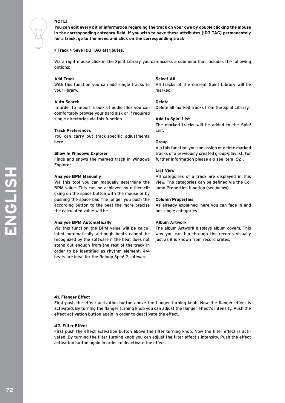 Flanger effect, Filter effect, English | Reloop SPIN!2 User Manual | Page 80 / 153