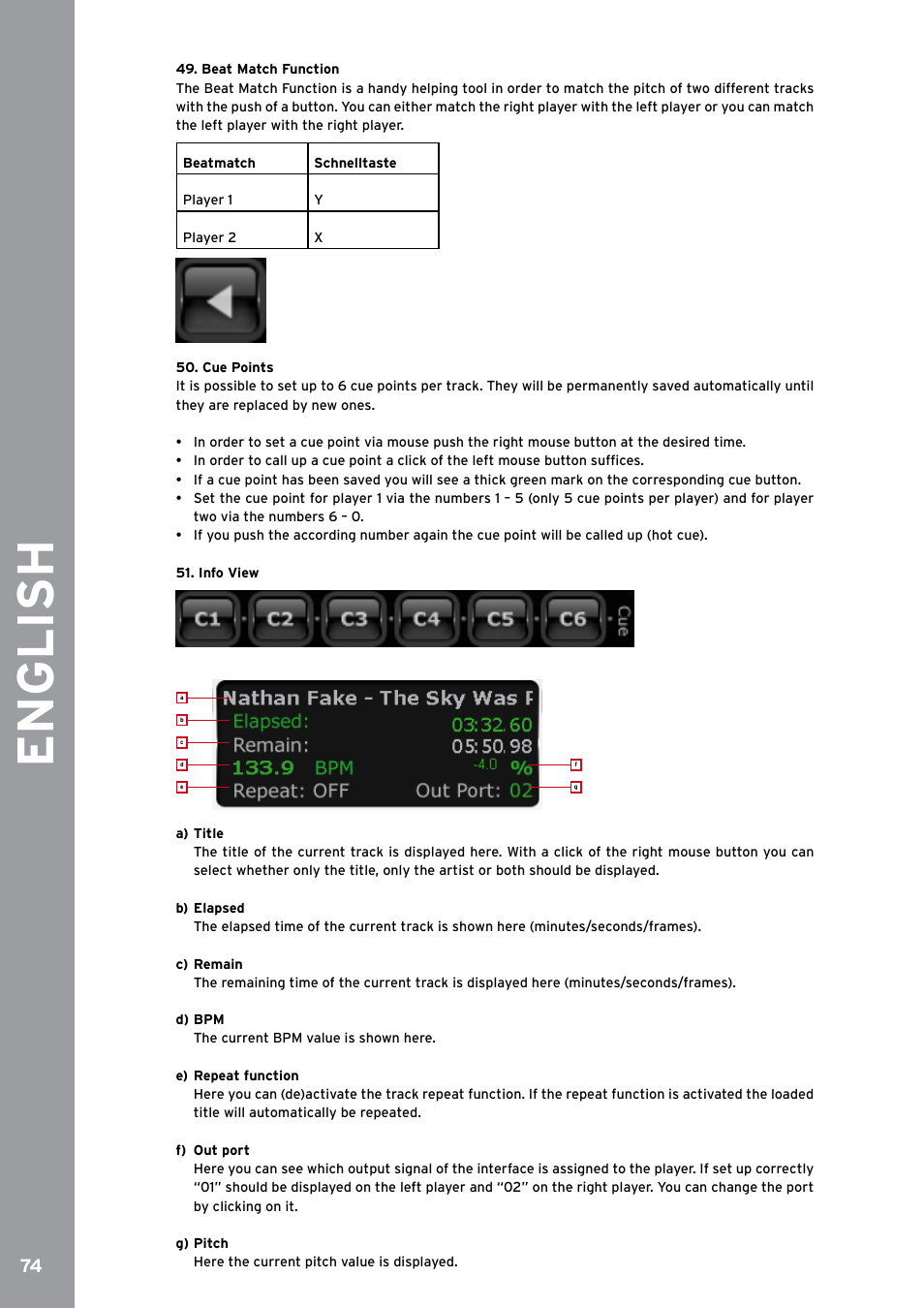 Beat match function, Cue points, Info view | English | Reloop SPIN!2 User Manual | Page 82 / 153