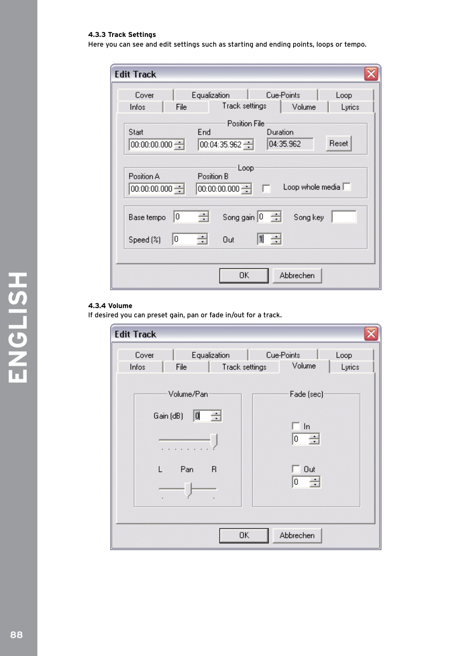 3 track settings, 4 volume, English | Reloop SPIN!2 User Manual | Page 96 / 153