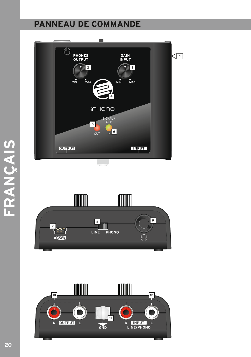 Panneau de commande, Fr an ç ais | Reloop IPHONO 2 User Manual | Page 20 / 28