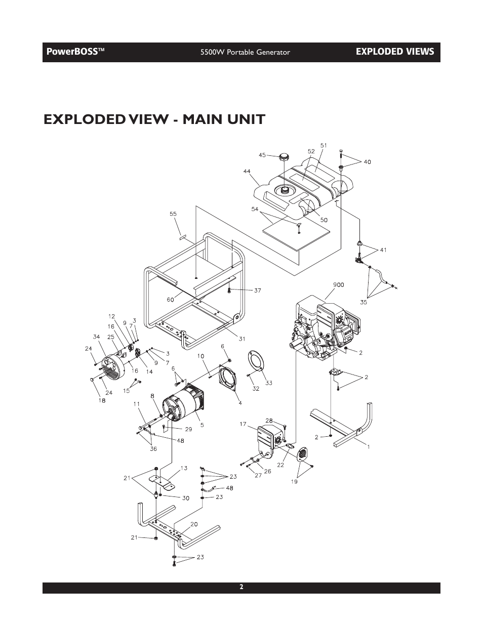 Exploded view - main unit | Briggs & Stratton PowerBoss 30255 User Manual | Page 2 / 5