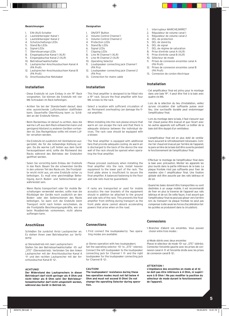 Installation, Anschlüsse, Connections | Connexions | Reloop AMPIRE D1080 User Manual | Page 5 / 8