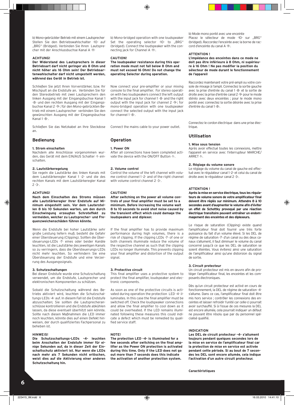 Bedienung, Operation, Utilisation | Reloop AMPIRE D1080 User Manual | Page 6 / 8