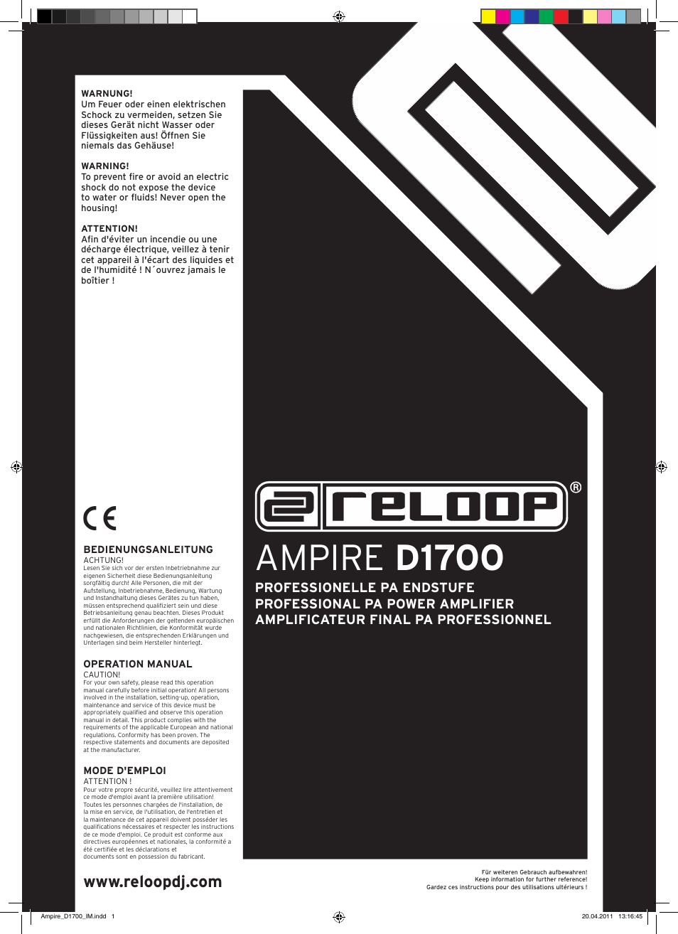 Reloop AMPIRE D1700 User Manual | 8 pages