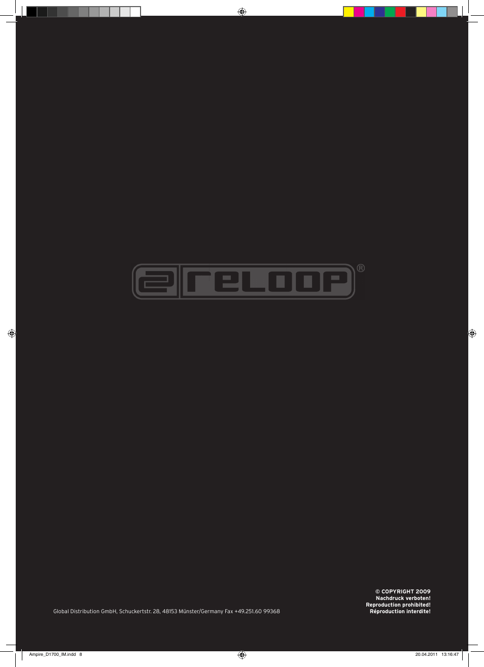 Reloop AMPIRE D1700 User Manual | Page 8 / 8