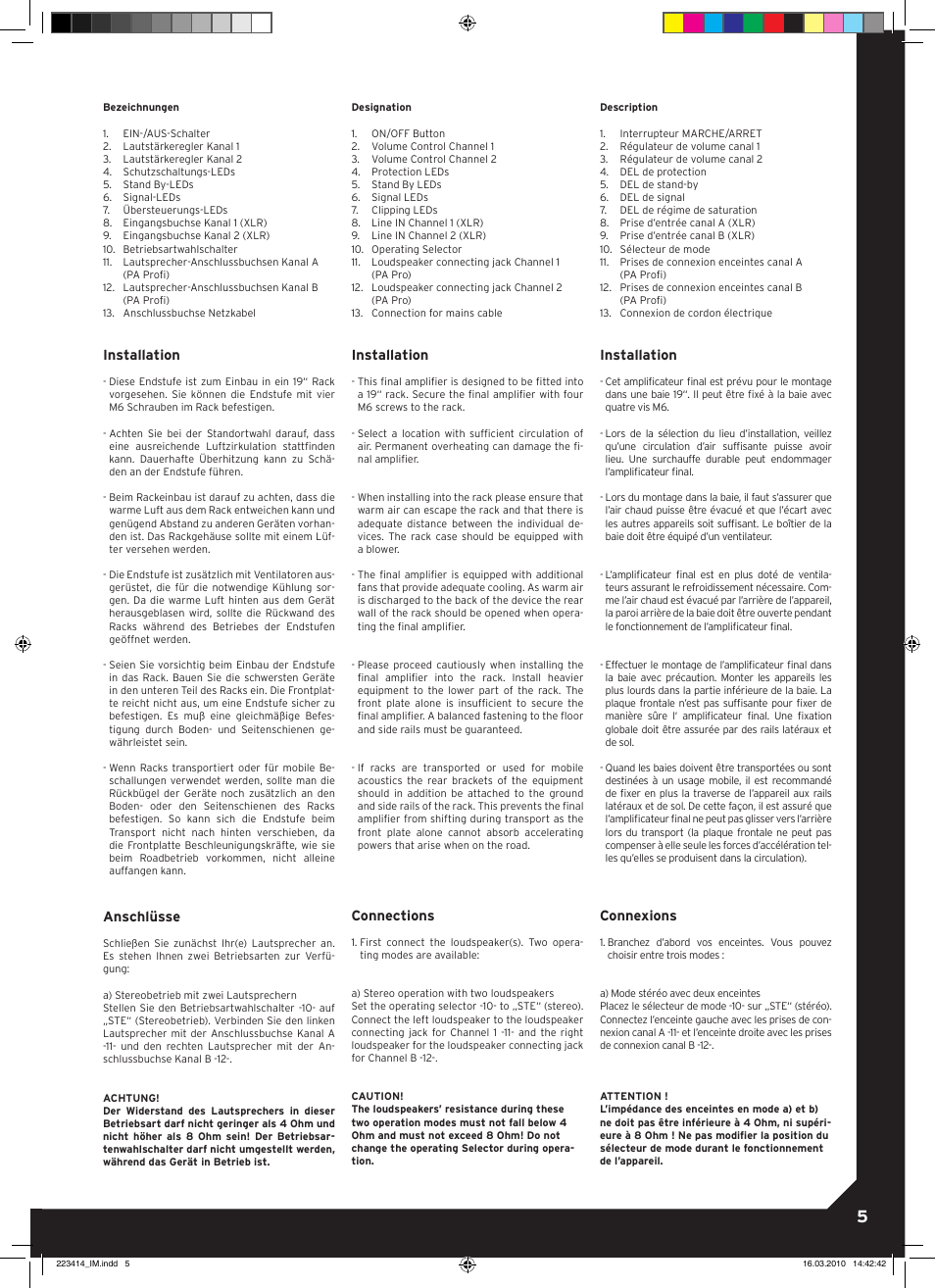 Installation, Anschlüsse, Connections | Connexions | Reloop AMPIRE D360 User Manual | Page 5 / 8
