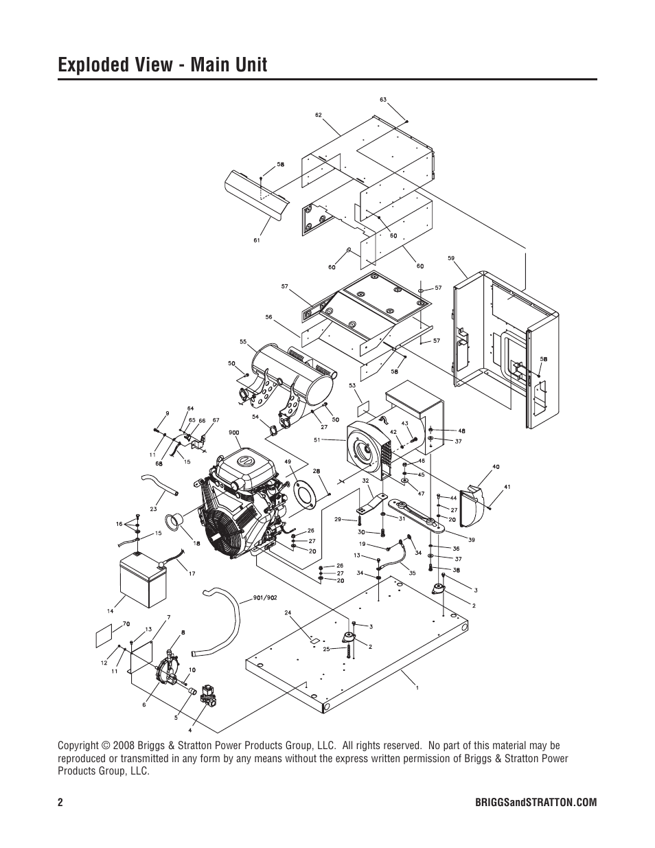 Exploded view - main unit | Briggs & Stratton 040234-1 User Manual | Page 2 / 7