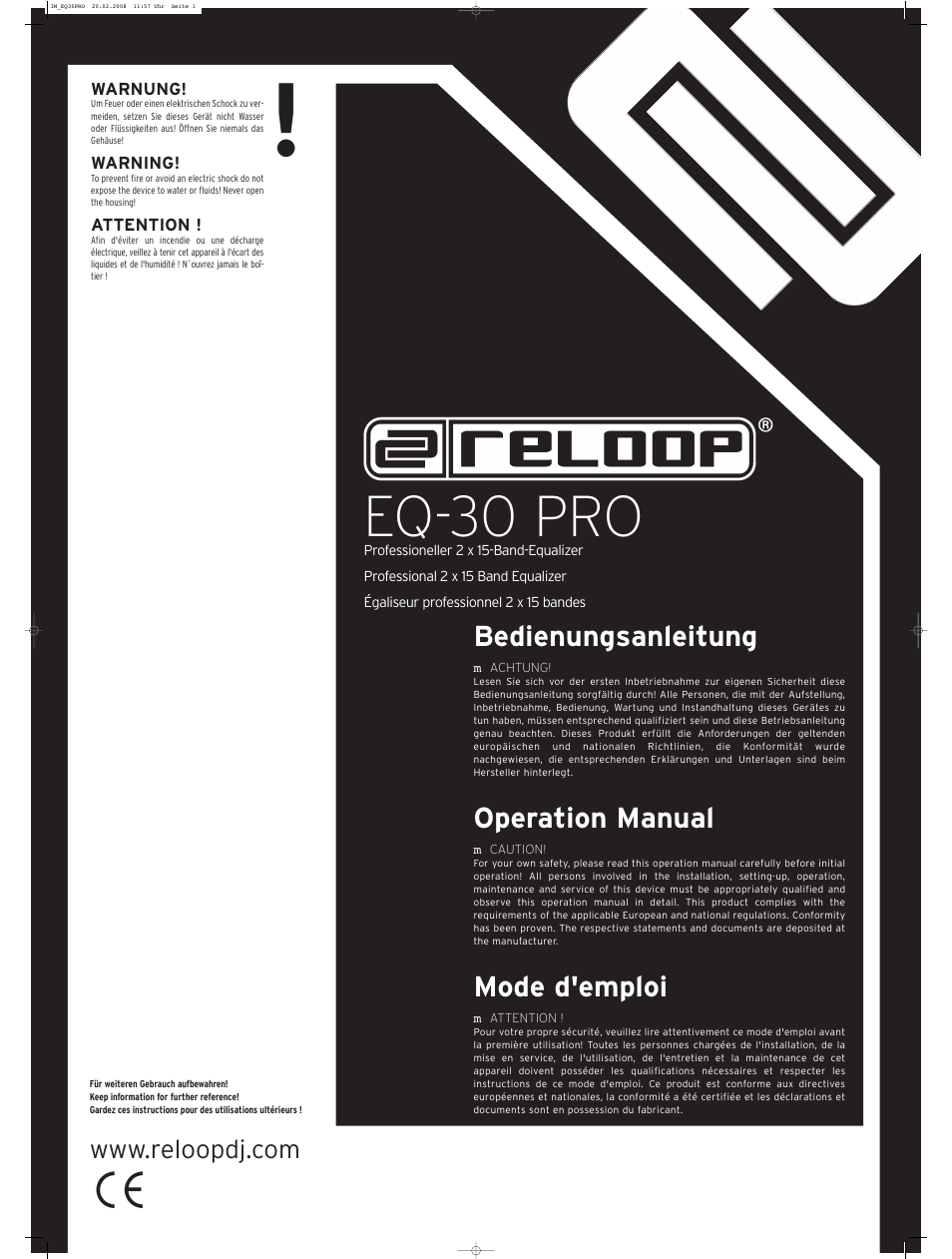 Reloop EQ-15 PRO User Manual | 8 pages