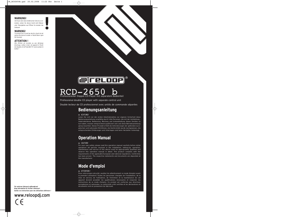 Reloop RCD-2650 B User Manual | 8 pages