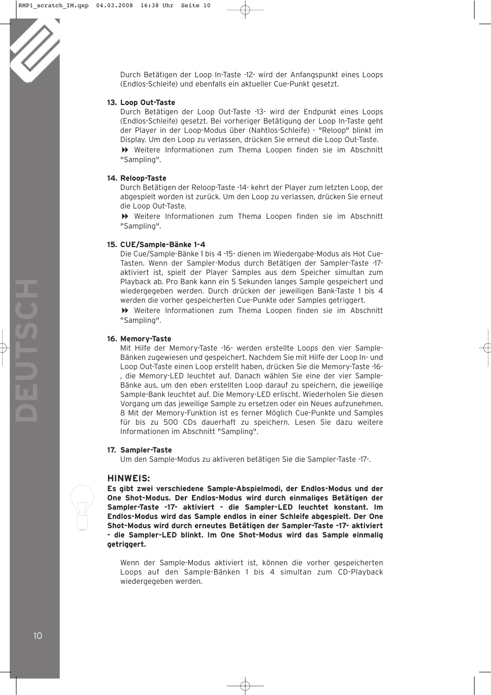 Deut sch | Reloop RMP-1 SCRATCH LTD. User Manual | Page 10 / 44
