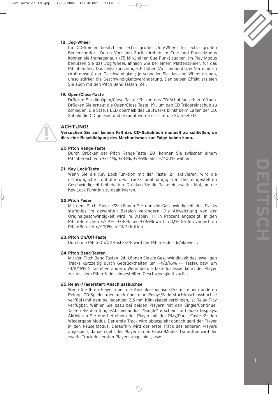 Deut sch | Reloop RMP-1 SCRATCH LTD. User Manual | Page 11 / 44