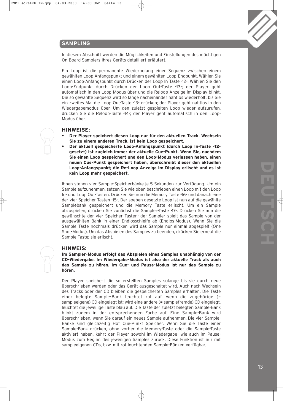 Deut sch | Reloop RMP-1 SCRATCH LTD. User Manual | Page 13 / 44