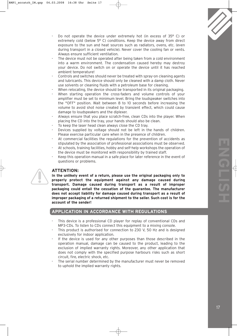 English | Reloop RMP-1 SCRATCH LTD. User Manual | Page 17 / 44