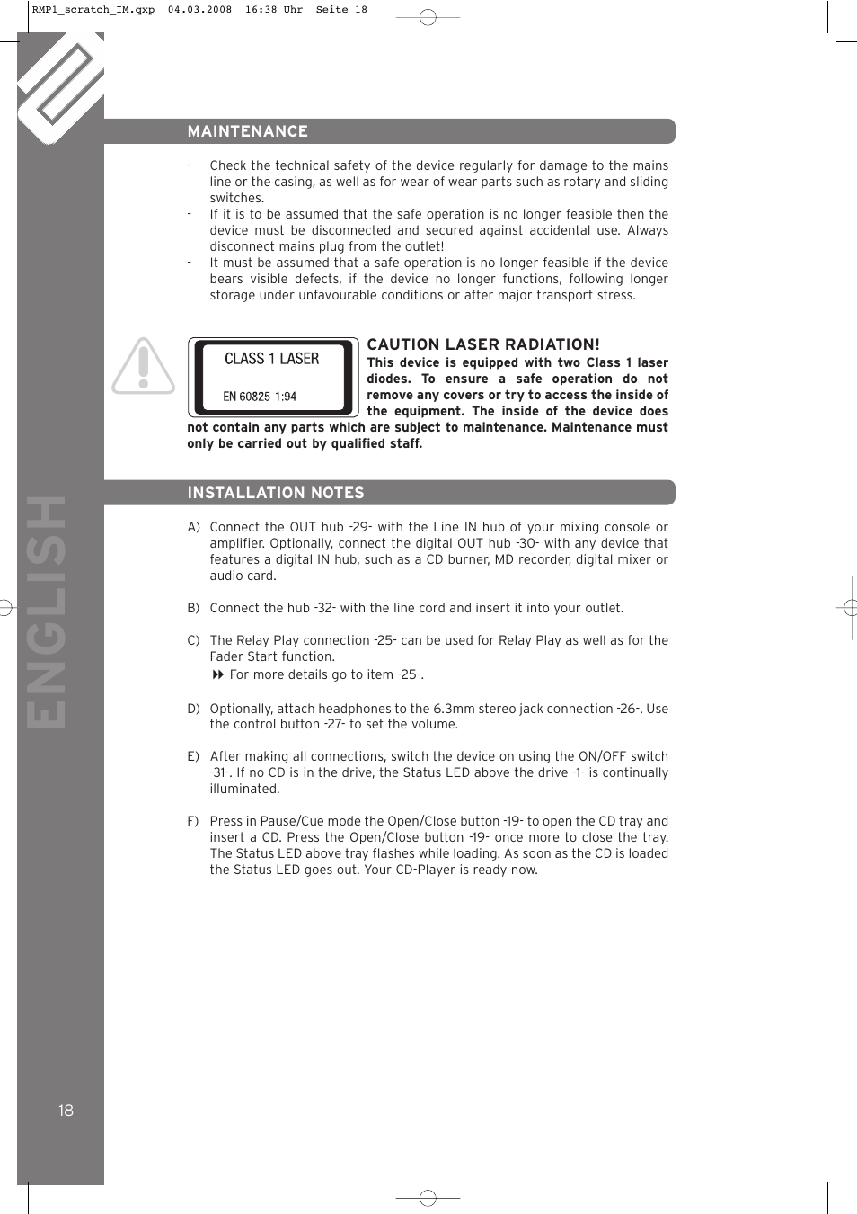 English | Reloop RMP-1 SCRATCH LTD. User Manual | Page 18 / 44