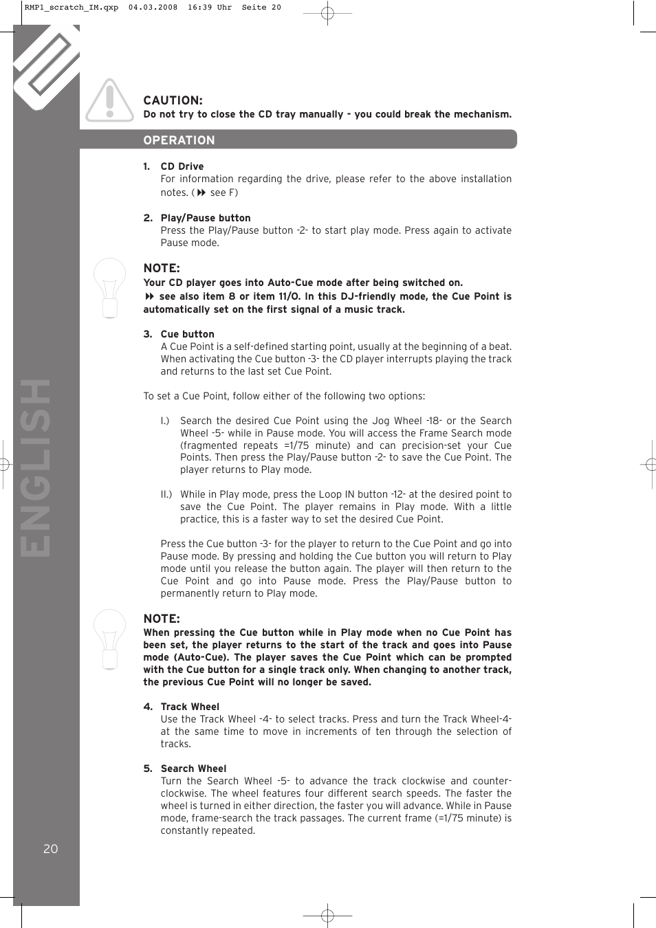 English | Reloop RMP-1 SCRATCH LTD. User Manual | Page 20 / 44