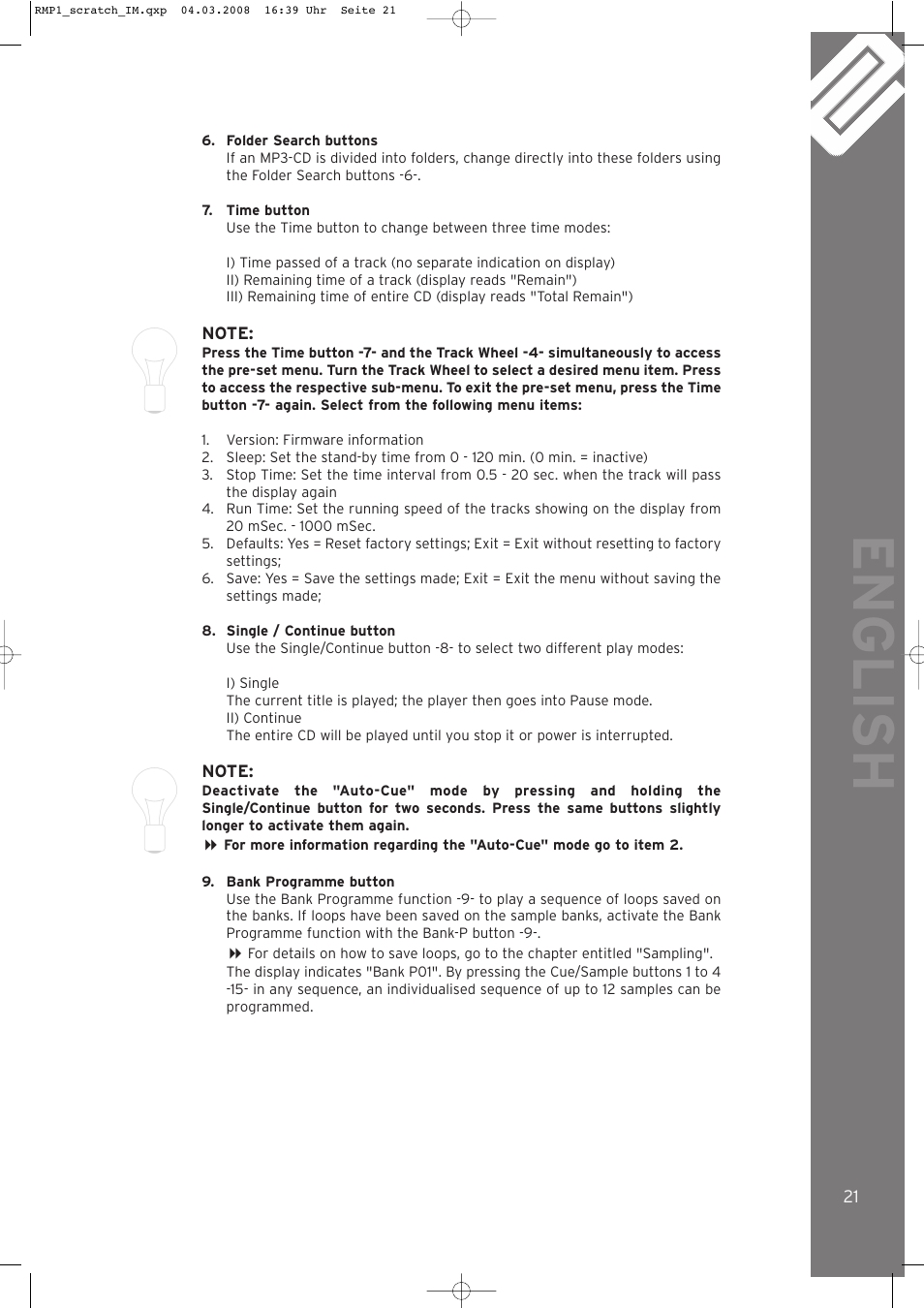 English | Reloop RMP-1 SCRATCH LTD. User Manual | Page 21 / 44