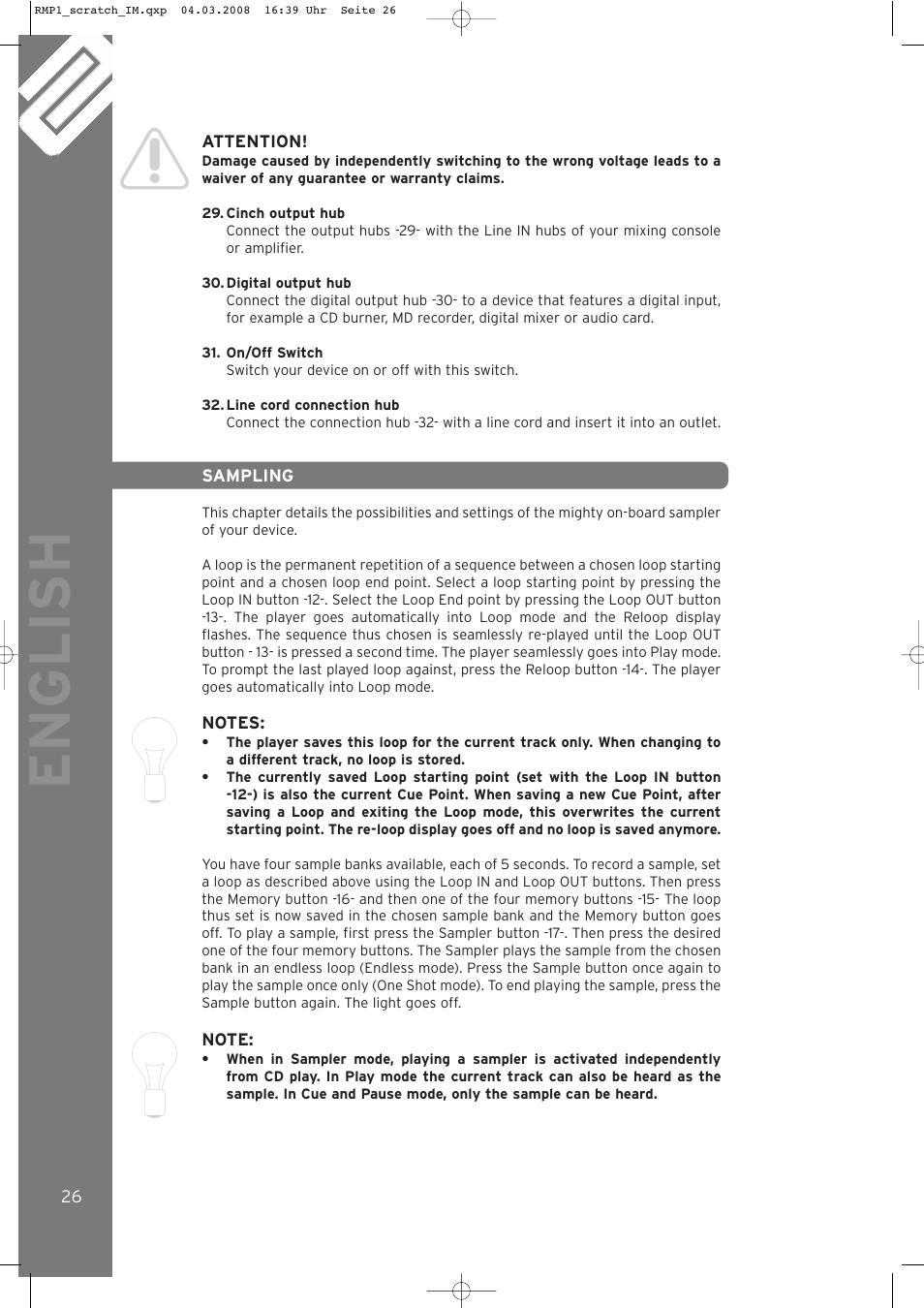 English | Reloop RMP-1 SCRATCH LTD. User Manual | Page 26 / 44