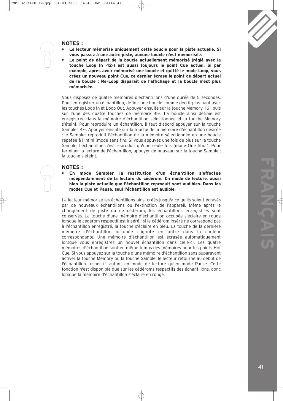 Fr ançais | Reloop RMP-1 SCRATCH LTD. User Manual | Page 41 / 44