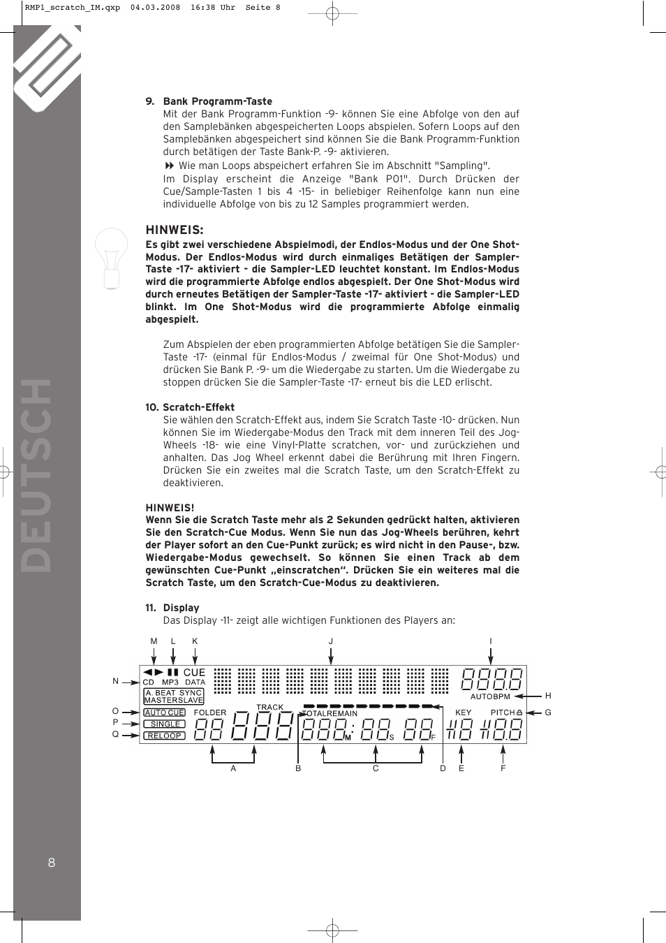 Deut sch | Reloop RMP-1 SCRATCH LTD. User Manual | Page 8 / 44